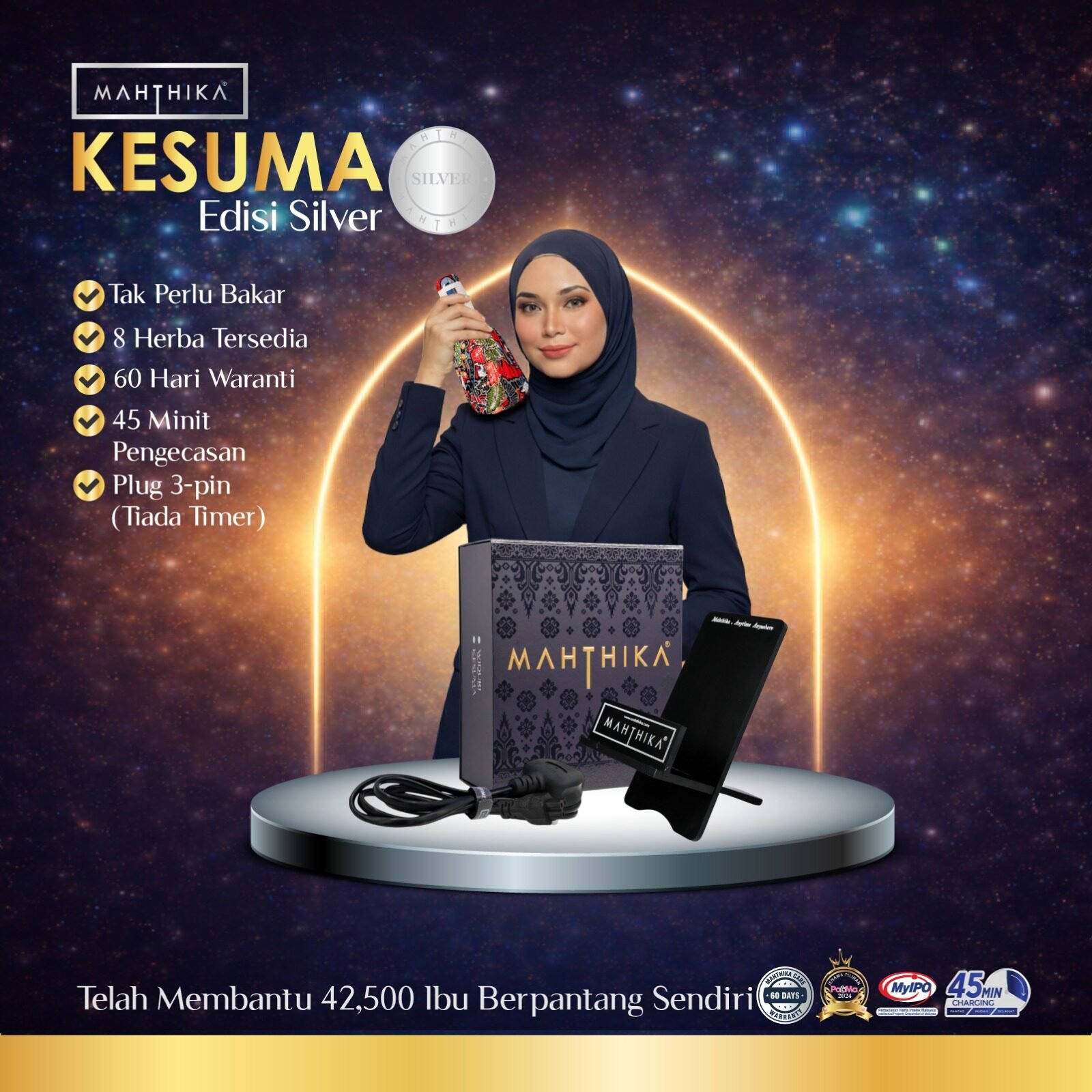 Tungku Elektrik Mahthika Set Kesuma Edisi Silver - 8 Secret Herba Mujarab